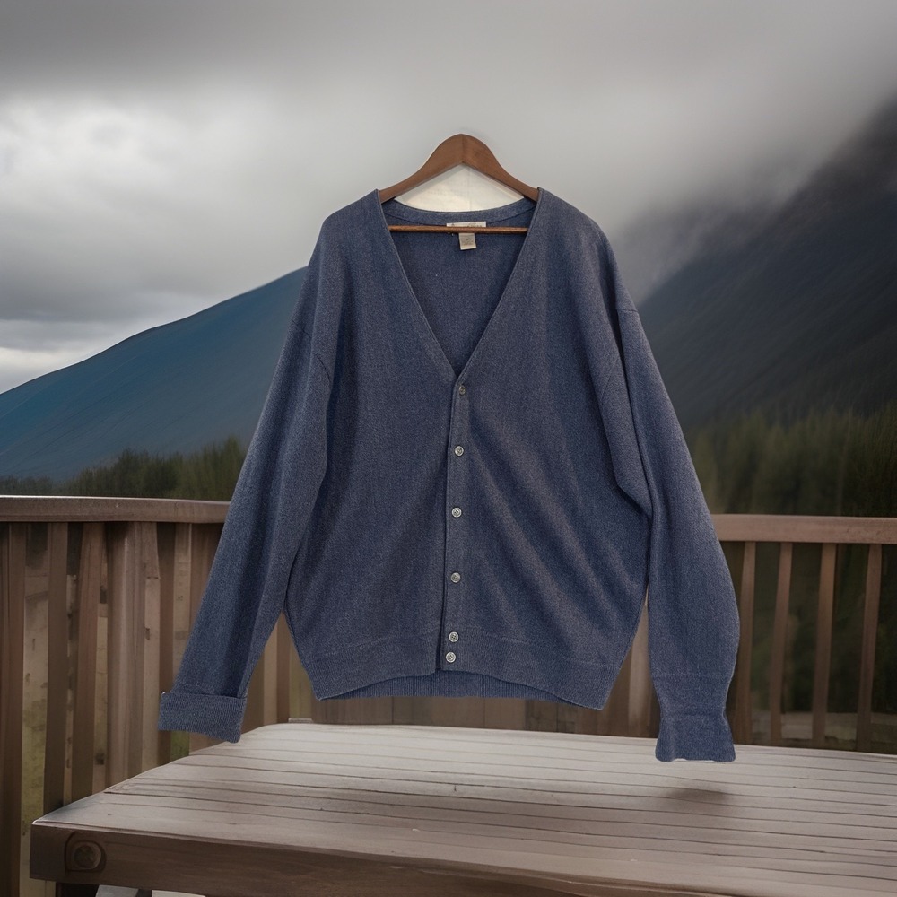 Vtg Cypress Links Sweater Mens 2X Blue Button Up Cardigan Hong Kong Dad Rogers